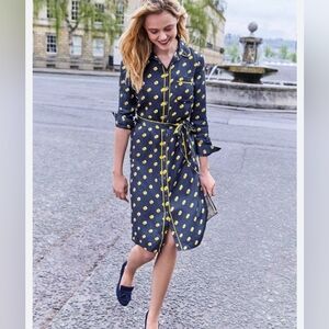 Boden Polka Dot Blue/Yellow Long Sleeve Button Shirt Dress Size 4